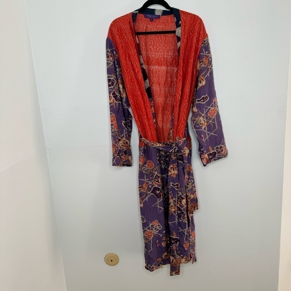 Ralph Lauren collection purple label Karly floral print silk long coat robe 14 - Picture 3 of 16